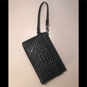 New genuine leather woven wristlet clutch